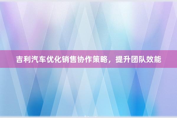 吉利汽车优化销售协作策略，提升团队效能